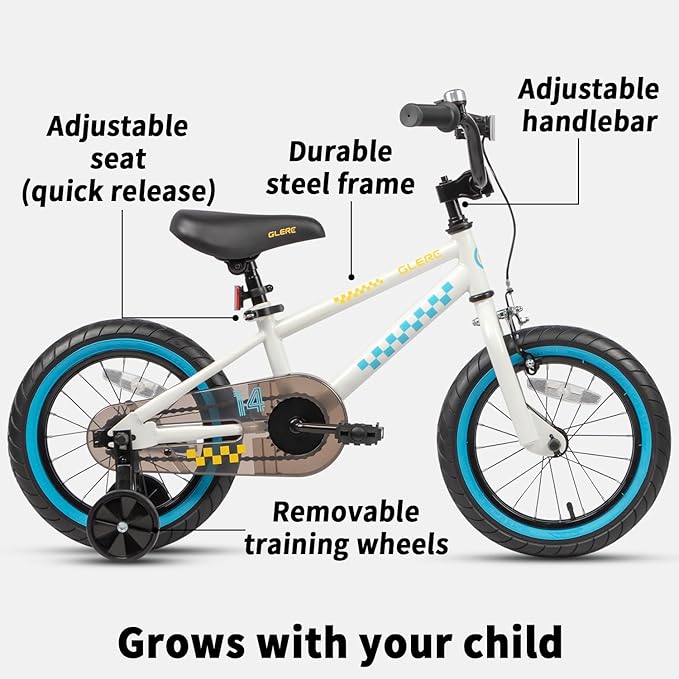 Glerc NuNu 12 14 16 Inch Kids Bike BMX Style for 2-8 Years Old Boys Girls, Toddler Bicycles with Training Wheels & Coaster Brake, Multiple Colors