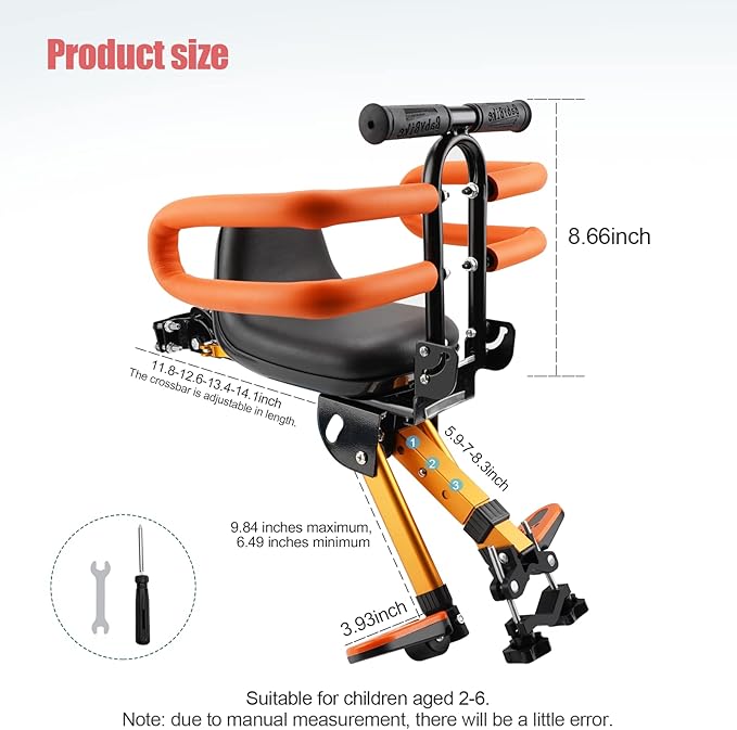 Child Bike Seat - Front Mount, Kids Bike Seat for Adult Bike,Retractable Baby Bike Seat Front Mounted, Toddler Bike Seat for Children 2~6 Years