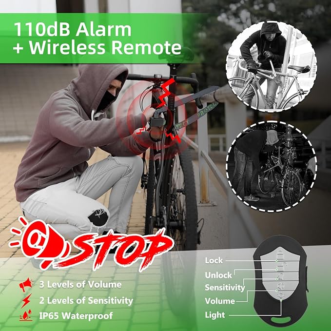 110db Bike Chain Lock with Alarm, 4ft Biycle Lock with Anti-Theft Alarm, Heavy Duty Anti Theft Security Cycling Chain Locks Suitable for Scooter, Bicycle, Motorcycle, Gate