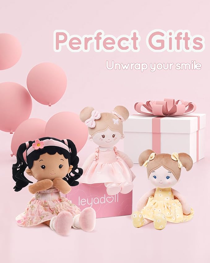 LeyaDoll Soft Baby Doll Toys (16''), My First Baby Rag Doll for 1 Year-Old Girl Birthday Gift, Christmas Plush Toys Gift for Toddler Kids Infants-Princess Petal