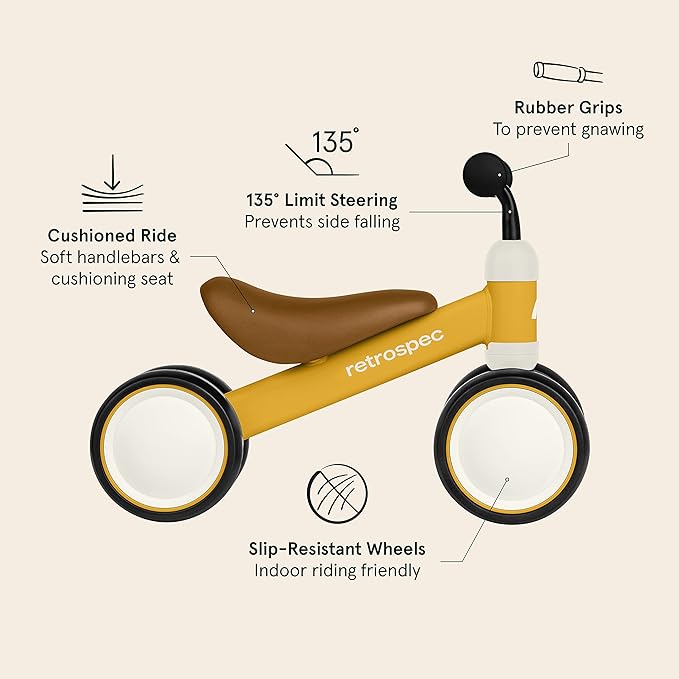 Retrospec Cricket Baby Walker Balance Bike with 4 Wheels for Ages 12-24 Months - Toddler Bicycle Toy for 1 Year Old’s - Ride On Toys for Boys and Girls - One Size (Sunflower)