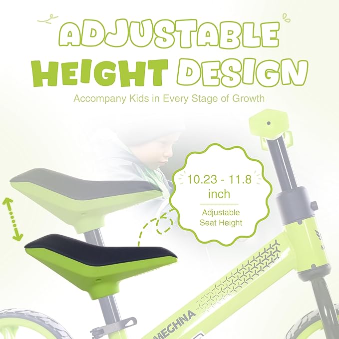 WEEROCK Toddler Balance Bike, No Pedal Balance Bike for 18M - 3 Years Babies, Steel Frame, EVA Tires for Indoor and Outdoor Use, Seat Height Adjustable, Kid Baby Great Gift, Green