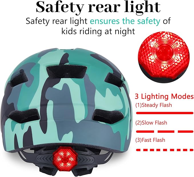 Kids Bike Helmet, Youth Toddler Boys Girls Helmets, 2 Size Adjustable for Ages 2-3-5-8-14 Years, Child Helmet with Visor and LED Light, Lightweight Multi-Sport Bicycle Scooter Cycling Helmets