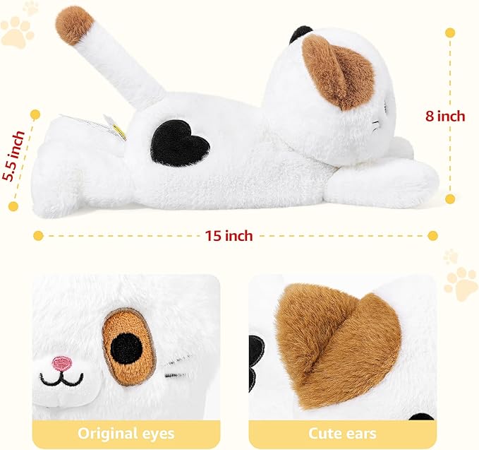 Onsoyours Original Heatable & Weighted Calico Cat Stuffed Animals, 15 inch Microwavable Kitten Plushie for Warmth & Stress Relief - Comfort Soft Plush Toys for Kids and Adults