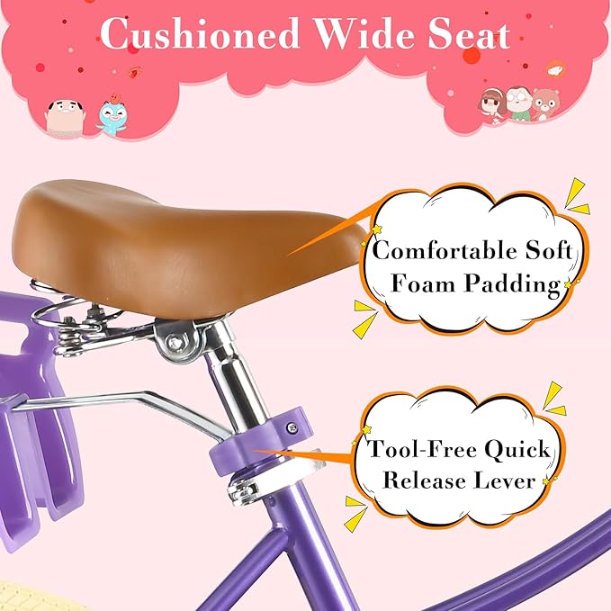 RULLY Donna Kids Bike for Girls Ages 2-7 Years, 12 14 16 Inch Princess Girls Bicycle with Doll Bike Seat, Training Wheels, Basket and Streamers, Kids Cycle Bikes, Multiple Colors