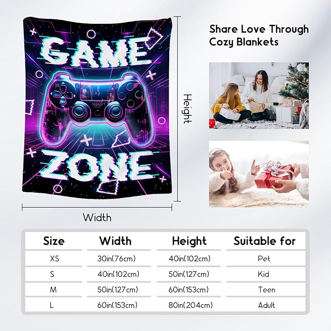 Gaming Blanket for Boys Men, Gamer Gifts for Kids Teen, 40"x50" Flannel Blankets Gift Ideas for Bedroom, Soft Fuzzy Throws for Couch Office Sofa