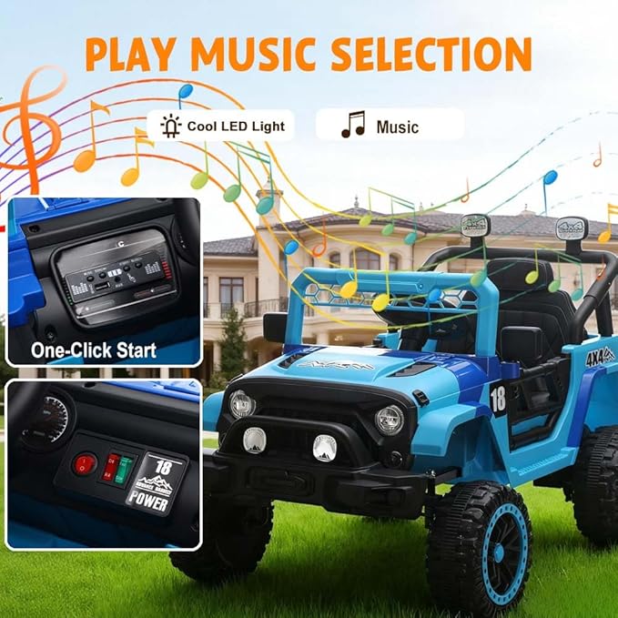 12V Kids Car, 4x4 Electric Car for Kids with Remote Control, LED Headlights & Music, Ride-On Truck Toy Gift for Boys Girls 3-8 Years (Blue)