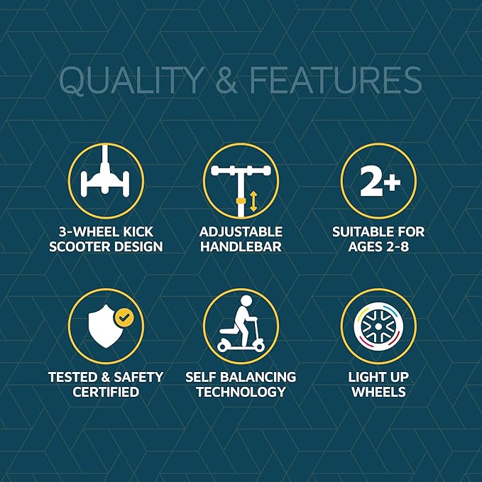 Lifemaster Mini 3-Wheel Kids Scooter with Multi-Color Wheel Lights – 4-Height Adjustable Handlebar, Wide Anti-Slip Deck, Child Safety Certified, Boys & Girls Ages 2+ Supports Up to 110 lbs