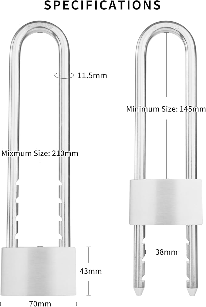 All Weather Stainless Steel Bike U Lock, Outdoor Pad Lock with 4 Keys, 2.76 in. (70mm) Wide, Adjustabl Shackle Marine Lock for Bikes, Boats, Gates, Cabinet, Scooters, etc.