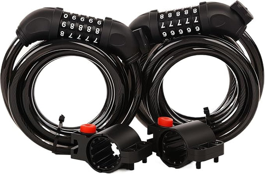 SEPOX® 2Pcs Pack 6FT Extra Long Cable Combination Bike Locks, 5 Digits Retractable Security Lock, 12mm Heavy Duty Anti Theft Anti Rust Cable for Bicycle, Scooter, Gate, Outdoor Equipment, Weatherproof