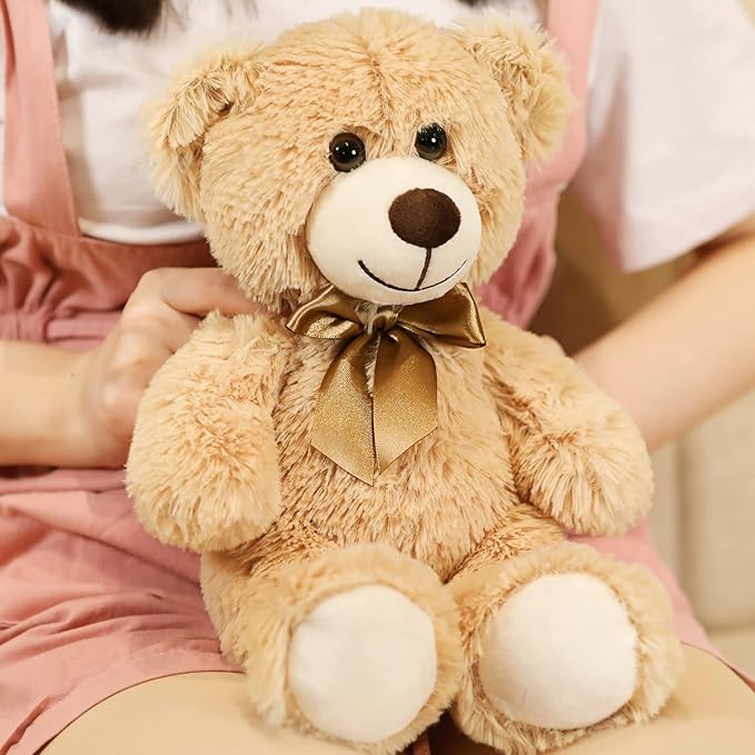 Plush Teddy Bear Cute Stuffed Animal Bear with Bow Plush Toys 13.8 Inches (Khaki)