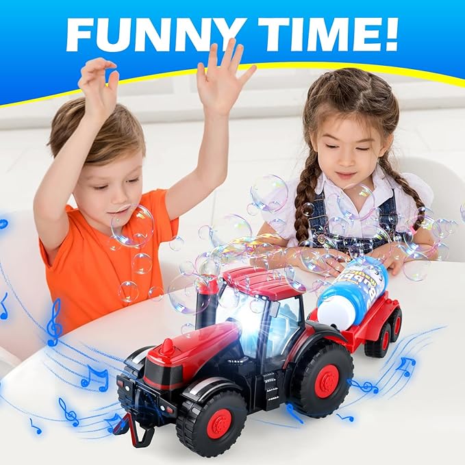 Tractor Bubble Machine for Kids 3 4 5 6 Years Old Boys: 2 in 1 Farm Tractor Toy Automatic Bubble Blowing with Lights & Sounds, Indoor Outdoor Toys for Toddlers, Ideal Gifts for 3-8 Year Olds