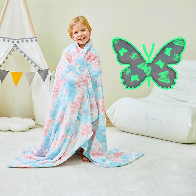 Softan Kids Throw Blanket for Boys and Girls Soft Cozy Flannel, Cute Blanket for Sofa Couch Bed, Christmas Birthday Gift for Kids Toddler, Multicolor Butterfly 50x60 Inches