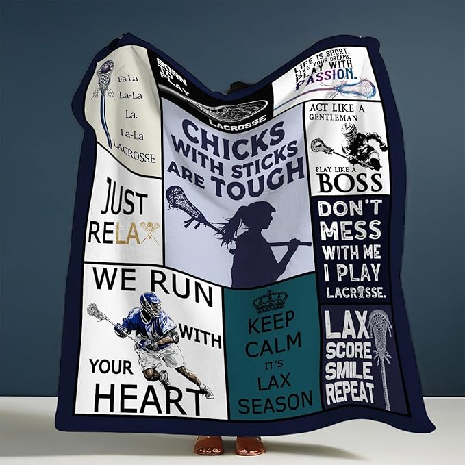 Lacrosse Blanket Sports Lacrosse Lover Throw Blankets Gifts for Girls Boys Kids Soft Cozy Fleece Plush for Couch Sofa Bed 60"x50"