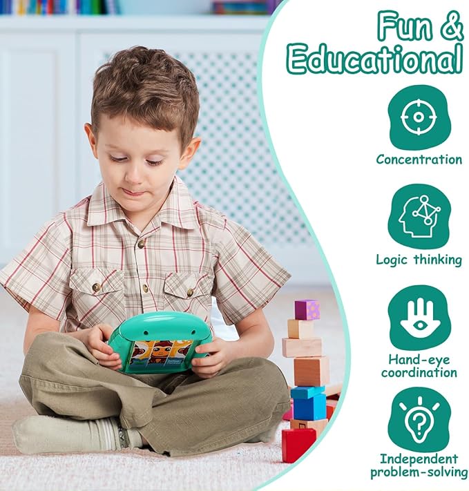 Rotating Puzzle for Kids 3 4 5 6 7 8 Year Old, 4 Puzzles in 1, Toddlers Travel, Car, Airplane, Road Trip Activities, Fine Motor Skills, Fidget, Gift for Boys & Girls Ages 3+(Animals