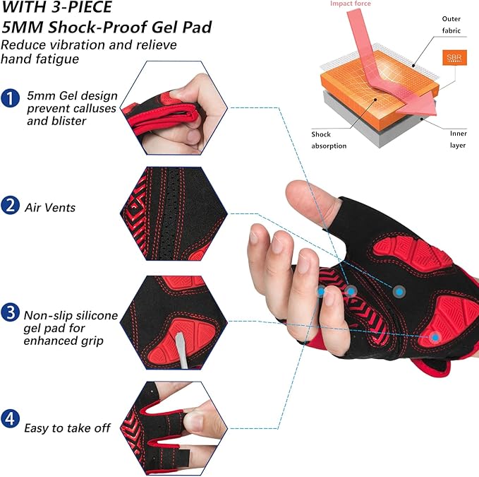 MOREOK Cycling Gloves Bike Gloves for Men/Women-[5MM Gel Pad] Half Finger Bicycle Biking Gloves for Cycling/Weight Lifting/Gym/Motorcycle/Outdoor Sports