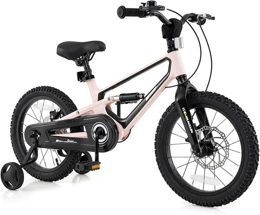 BABY JOY Kids Bike, 16" Magnesium Sporty Bicycle with Dual Disc Brakes, Removable Training Wheels, Body Suspension, Adjustable Handlebar & Saddle, Girls Boys Bike