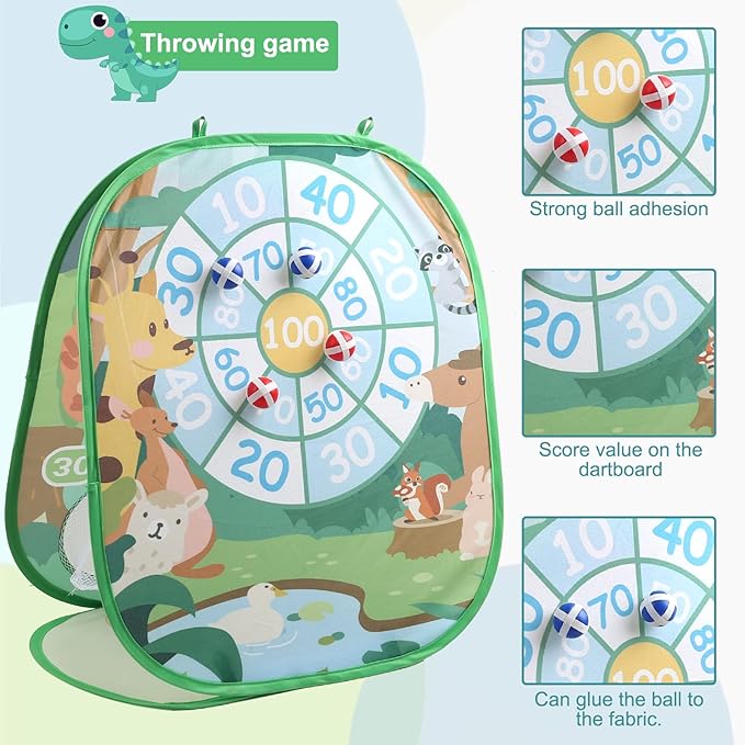 3 in 1 Bean Bag Toss Game Dartboard Set Foldable Pop Up Cornhole Board Balls, Bean Bags, Ball Tart Indoor Outdoor Toys for Kids Ages 3+, Birthday/Xmas Party Games