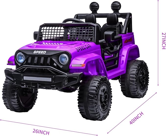 12V Ride On Car, Electric Car for Kids, Ride on Toys, Kids Cars with 3 Speeds Adjustable, Bluetooth, Parent Remote Control, Spring Suspension, AUX Port-Black (Purple, 12V-1Seater)