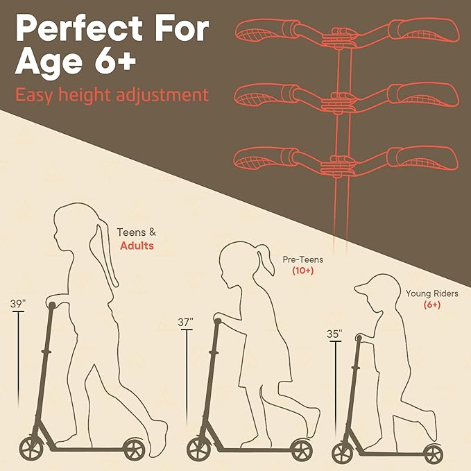 Kick Scooter for Ages 6+, for Kids, Teens, and Adults, Max Load 240 LBS, Foldable, 8-inch Big Wheels for Kids and Adults, with Kickstand, 3 Adjustable Levels, Child Safety Approved, Graffiti