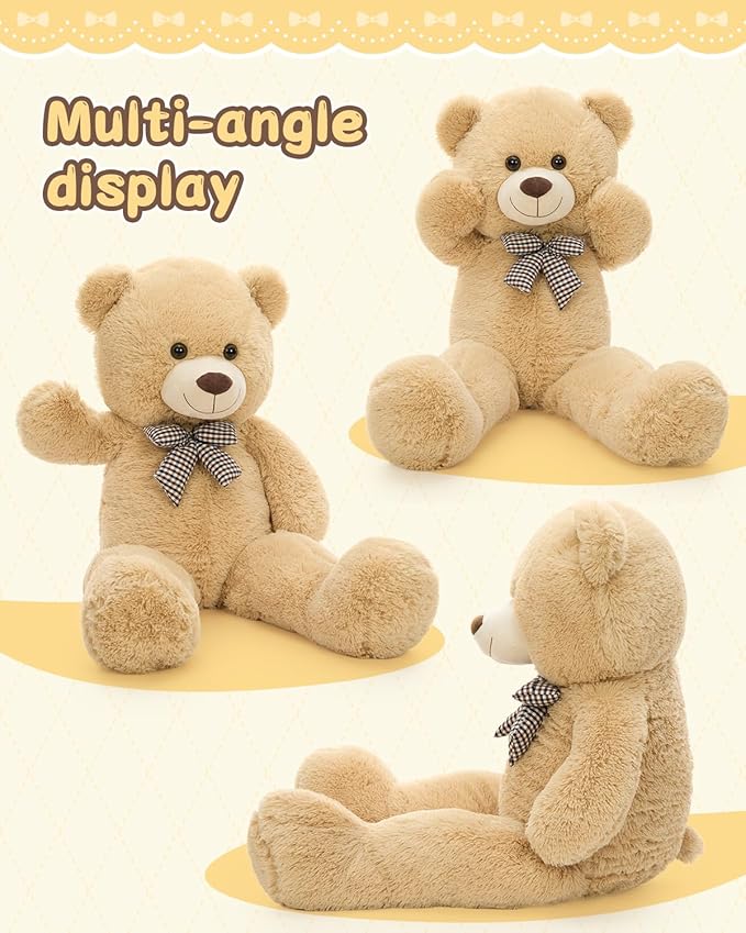 MaoGoLan Giant Teddy Bear Plush Toy - Ultra Soft & Cute Large Stuffed Animal 39 inches, Perfect for Baby Showers, Birthdays, Valentine’s Day Gifts (Kids, Couples, Family), Tan