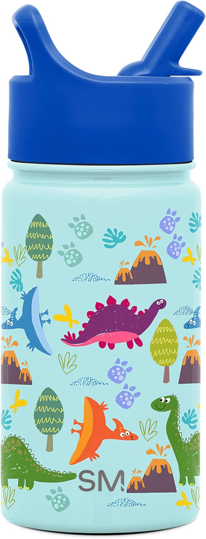 Simple Modern Kids Summit Water Bottle with Straw Lid | 14oz Stainless Steel Cup Insulated Tumbler for Toddlers, School | Blue Dino