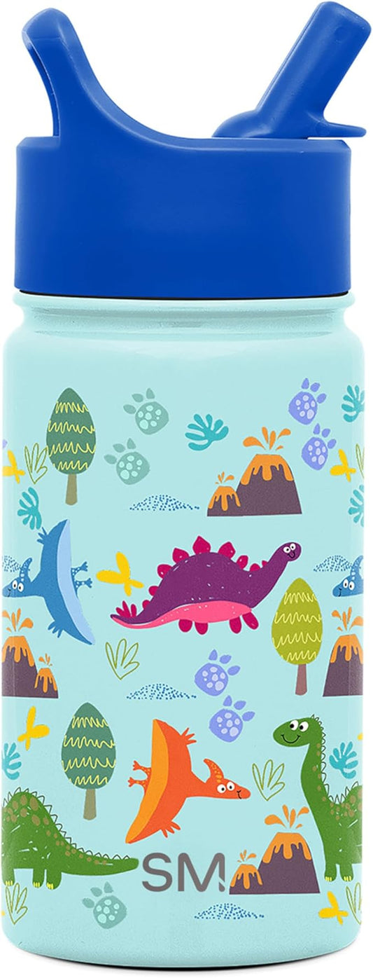 Simple Modern Kids Summit Water Bottle with Straw Lid | 14oz Stainless Steel Cup Insulated Tumbler for Toddlers, School | Blue Dino