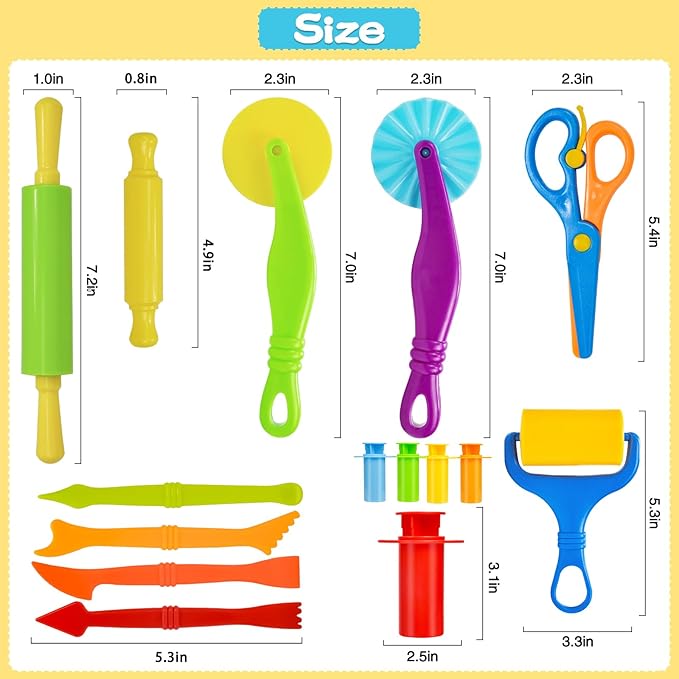 Playdough Tool Set, 15 Pcs Play Dough Tools Sets for Kids Ages 4-8, Playdough Accessories Includes Cutters Roller, Rolling Pins, Safety Scissors, Plastic Knife