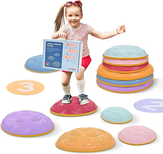 OUTREE Stepping Stones for Kids, 6 Pcs Balance Training and Sensory Coordination Turtle Stepping Stones for Obstacle Course，Non-Slip Bottom Balance Stones for Indoor or Outdoor Play