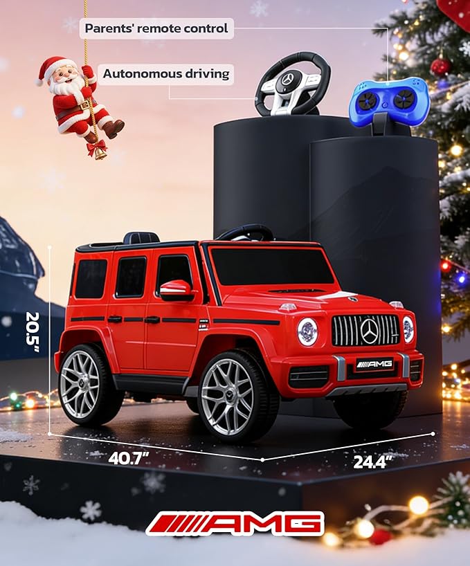 ELEMARA Licensed Mercedes-Benz AMG G63 Ride on Toys,Drivable Car for Toddler,Kids' Electric Vehicles,Dual Mode of Flashing Light/LED Light,Spring Suspension,Bluetooth,Music& Horn,Soft Start,Red