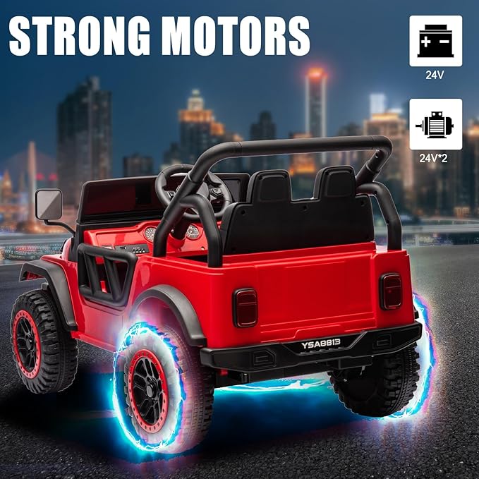 12V Ride On Car Truck for Kids with Remote Control,1 Seater 4WD Battery Powered Ride On UTV Toys for Toddlers Boys Girls, Off Road Electric Vehicle to Drive w/Bluetooth, LED Lights, EVA Wheels, Red