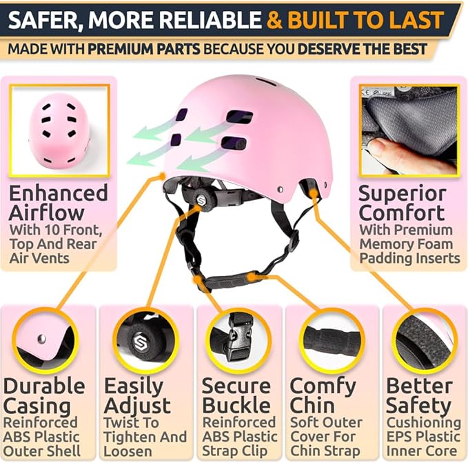 SKITCH Skateboard Helmet for Kids and Teens with Premium Grade Memory Foam Padding | Triple Certified Adjustable Protective Sport Head Gear for Scooter Roller Skate Inline Skating and Rollerblading