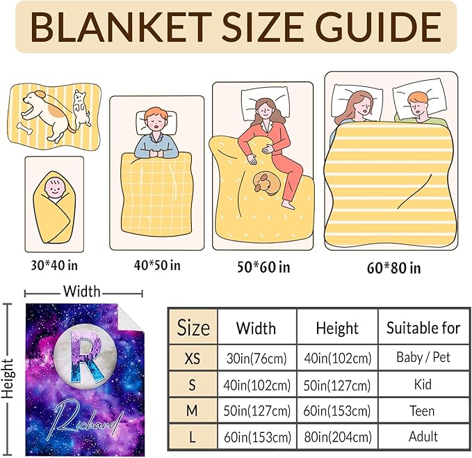 Custom Blanket Gifts with Name for Kids Boys Girls - Personalized Flannel Throw Blanket Soft Cozy Fuzzy Bed Throws - Name Monogram Blankets for Couch Sofa Bed Decor