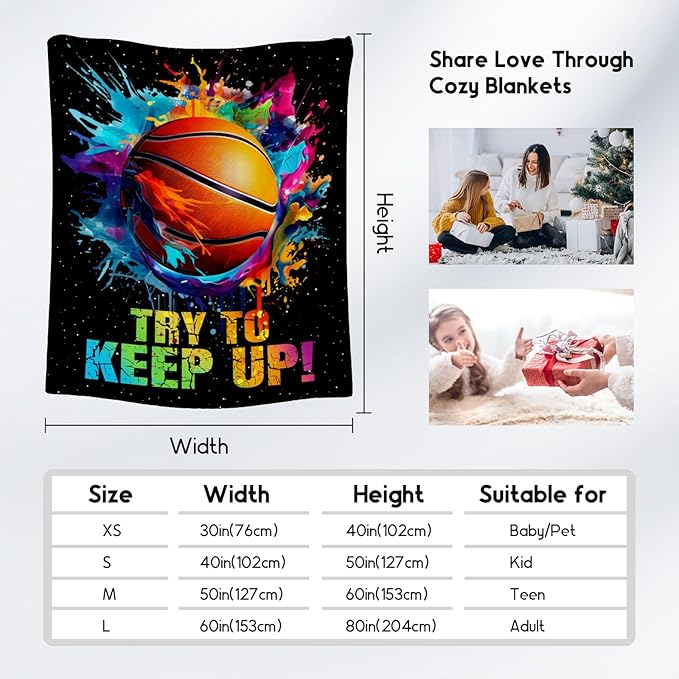 Basketball Blanket for Girls, Basketball Gifts for Boys Adults Sport Lovers, Kids Throw Blankets for Team Player Couch Sofa Home Decor (Colorful, 40x50 Inch)
