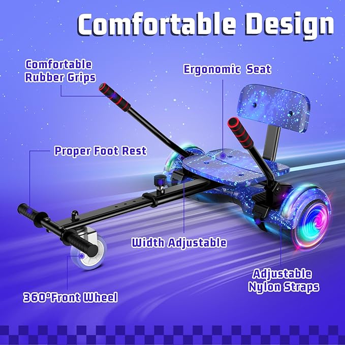 Scooter with Seat Attachment for Kids Adults, 6.5'' 8.5''Balancing Scooter with Bluetooth Speakers & Colorful LED Light with Kart
