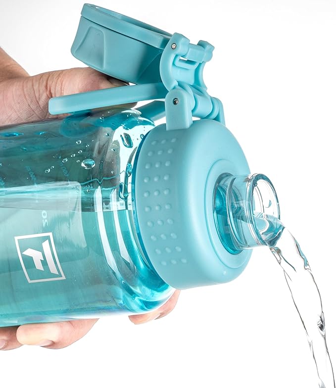 Fanhaw 32 oz Clear Water Bottle with Fast-Flow Spout Lid, BPA-Free Tritan, Wide Mouth, Leakproof, Reusable Bottle for Gym, School, Office, Travel (Baby Blue)