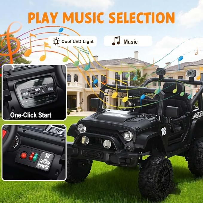 12V Kids Car, 4x4 Electric Car for Kids with Remote Control, LED Headlights & Music, Ride-On Truck Toy Gift for Boys Girls 3-8 Years (Black)