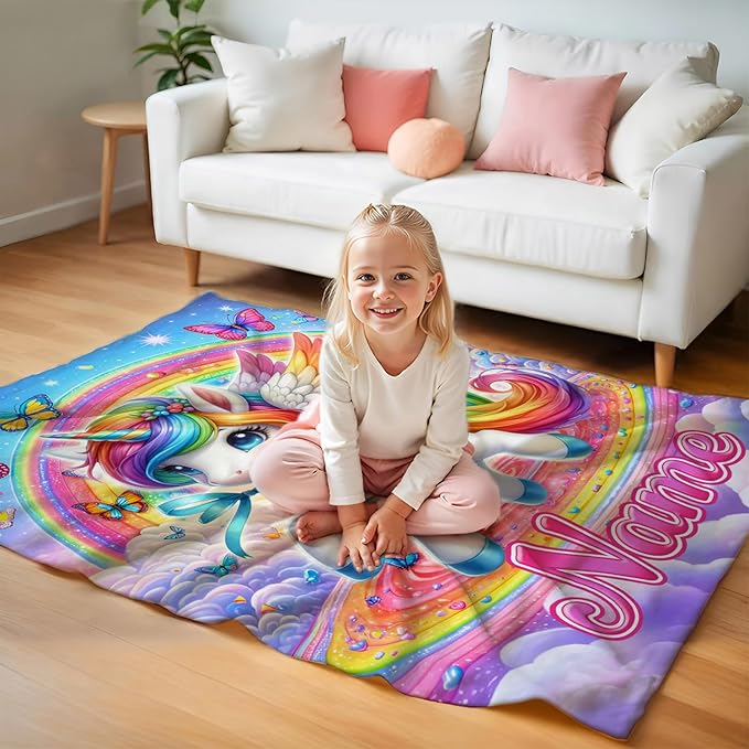 Unicorn Gifts for Girls Women Adults, Personalized Kids Blankets for Birthday Christmas Decor, 80x60 Inches Plush Lightweight Rainbow Unicorn Throws for Bedding Home Room