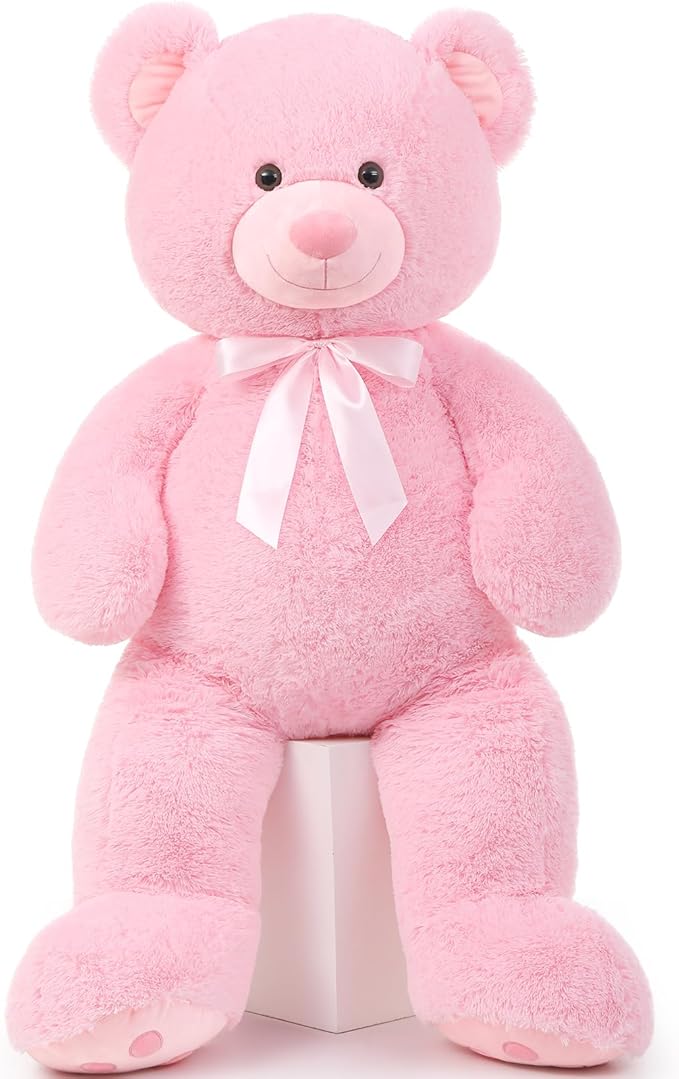 MorisMos 47inch Giant Teddy Bear Stuffed Animal 4ft, Big Teddy Bear Plush for Baby Shower, Cuddly Large Stuffed Bear Gifts for Kids, Girls, Girlfriend, Women on Valentine, Christmas, Birthday（Pink）