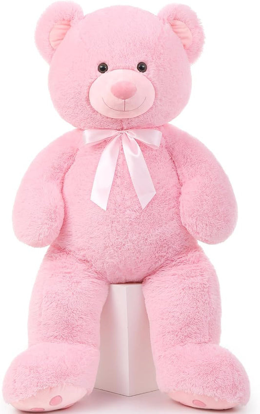 MorisMos 47inch Giant Teddy Bear Stuffed Animal 4ft, Big Teddy Bear Plush for Baby Shower, Cuddly Large Stuffed Bear Gifts for Kids, Girls, Girlfriend, Women on Valentine, Christmas, Birthday（Pink）