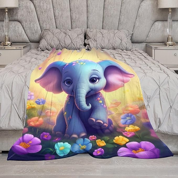 Elephant Blanket Elephant Gifts for Girls Cute Little Elephant Throw Blanket for Kids Adults Soft Warm Cozy Fleece Blanket for Couch Sofa Bed 60"x80"