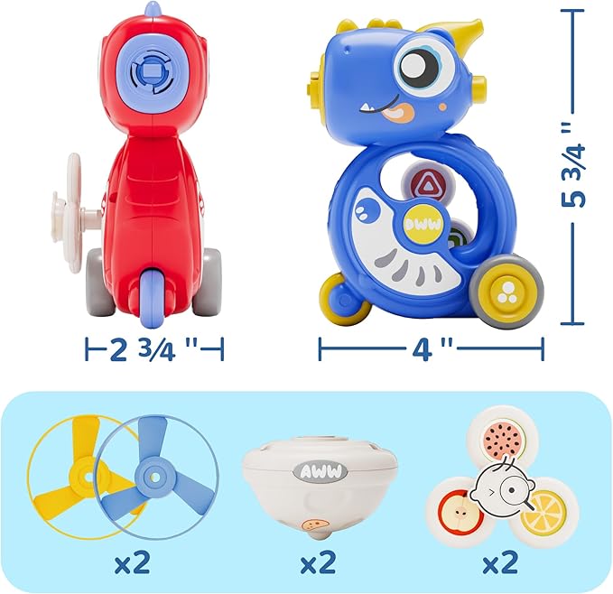 iPlay, iLearn Kids Dinosaur Flying Disc Launcher Toys, Toddler Push Go Friction Dino Cars, Indoor Outdoor Spinning Top Yard Play Set, Birthday Gift for 12-18 Months, 1 2 3-6 Years Old Boys Girls Child