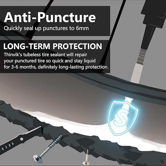 Thinvik Tubeless Bike Tire Sealant 60ML(2oz)*2/4/6 Bottles No Puncture Hassle and Leak Prevention for Road Bike MTB CX and Gravel Bicycle Tyres Sealant