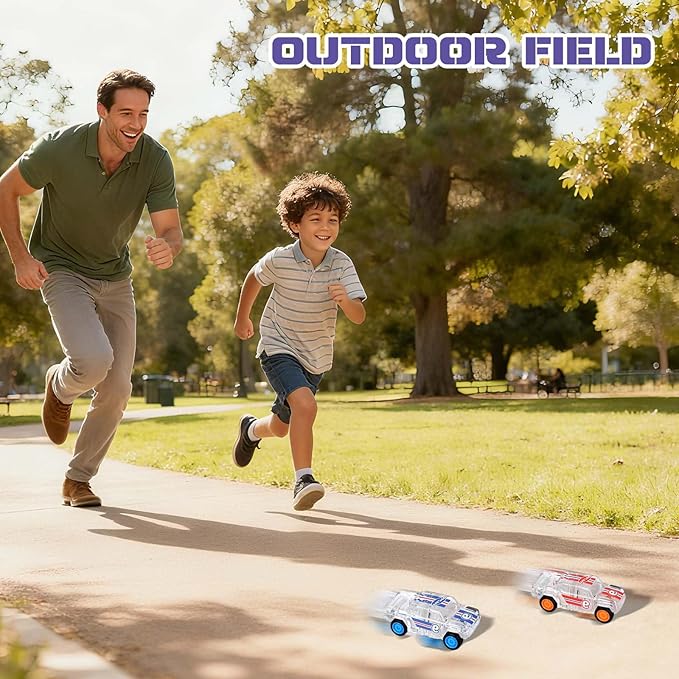 LED Light Up Pull Back Car Toys, Push and Go Trucks 2 Pack，Suitable for Toddlers 3 4 5 6 7 8 Year Old Kids for Boys and Girls Birthday Party Gift