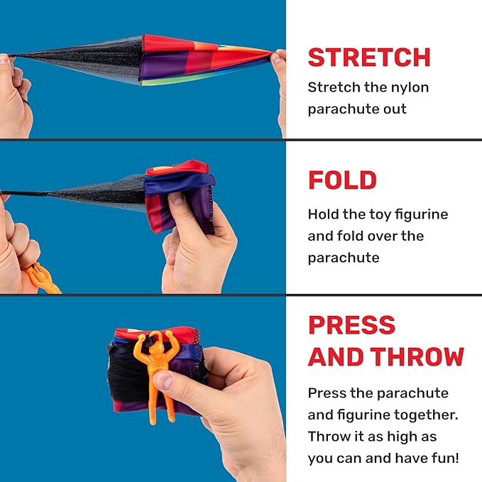 NUTTY TOYS Parachute Toys for Kids - Tangle Free Outdoor Flying Parachute Men, Top Indoor & Outside, 3 4 5 6 7 8 9 10 11 12 Year Old, Best Christmas Stocking Stuffers Idea 2025 Unique Boy & Girl Gifts