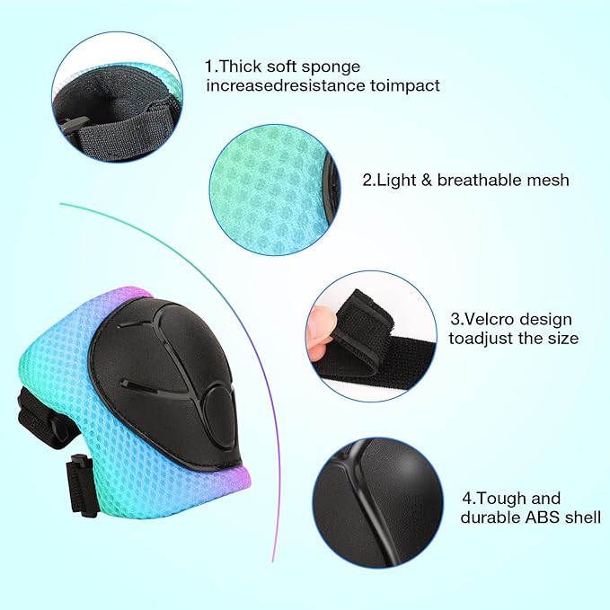 Color Gradient Adjustable Bike Helmet with Knee and Elbow Pads - Kids Toddler Boys and Girls Skateboard Helmet for Ages 3-14 | Ideal for Riding, Scooters, Inline Skating, Longboarding, Roller Skating