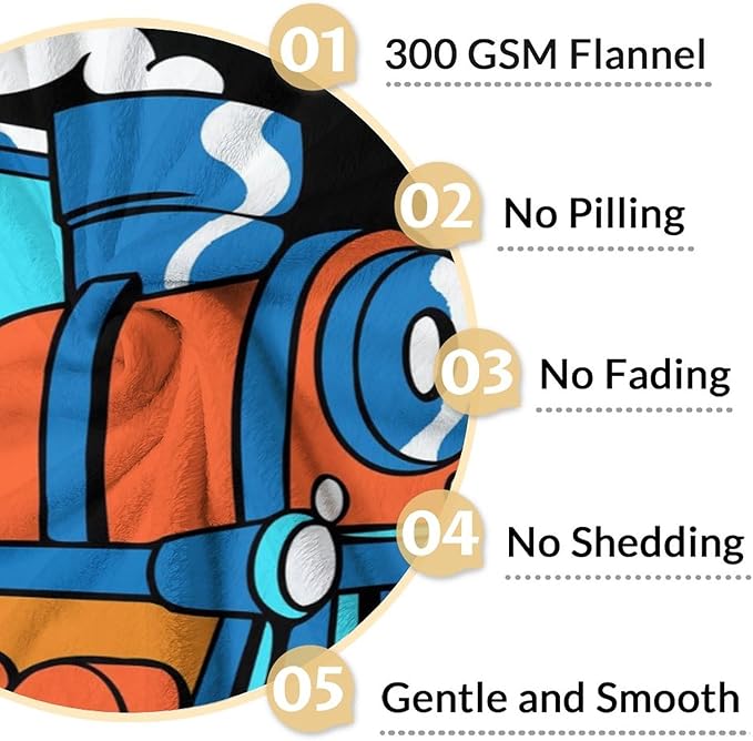 Train Throw Blanket for Men - Furry Comfort Flannel Throws - 60"x80" Inches Twin Size for Decorations - Black Vintage Train Blankets Gift