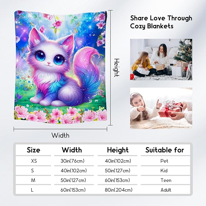 Blanket Gifts for Girls, Cat Blankets for Cat Lovers, Girls Throw Gifts, Cute Flannel Throw for Kid, 30"x40"
