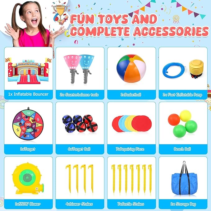 AKEYDIY Bounce House Ball Game Park- Large Bounce House for Kids 8-12, Sports Mania Bouncy House with Large Bounce Area/Dual Slides Inflatable Bouncer with Blower - Huge16ft x10ft