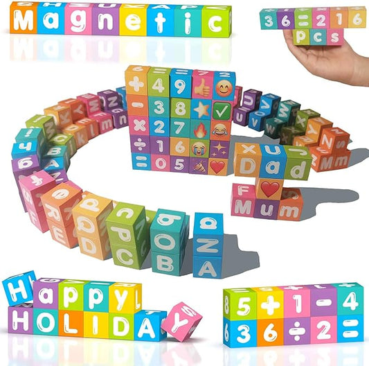 Portable Magnetic Letters Blocks Magnetic Alphabet & Numbers Montessori Learning Toys for Kids Educational Construction Travel Toys for Boys Girls 216 in 36 pcs